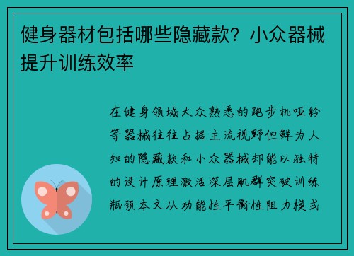 健身器材包括哪些隐藏款？小众器械提升训练效率